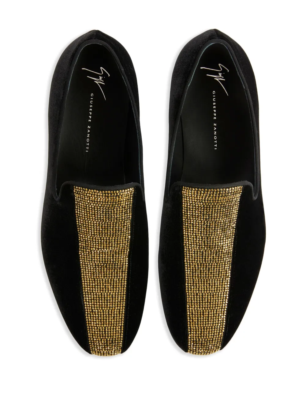 Giuseppe Zanotti Tuxedo Diamond Velvet Loafers In Black
