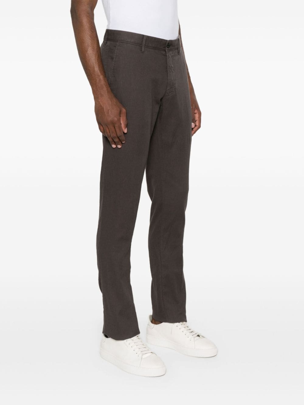 Shop Incotex Logo-embroidered Trousers In Brown