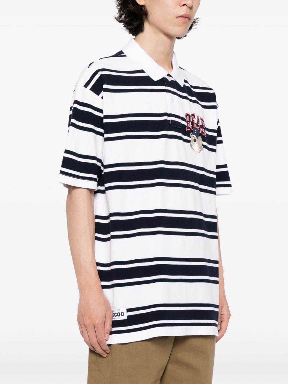 Shop Chocoolate Bear-patch Striped Cotton Polo Shirt In White