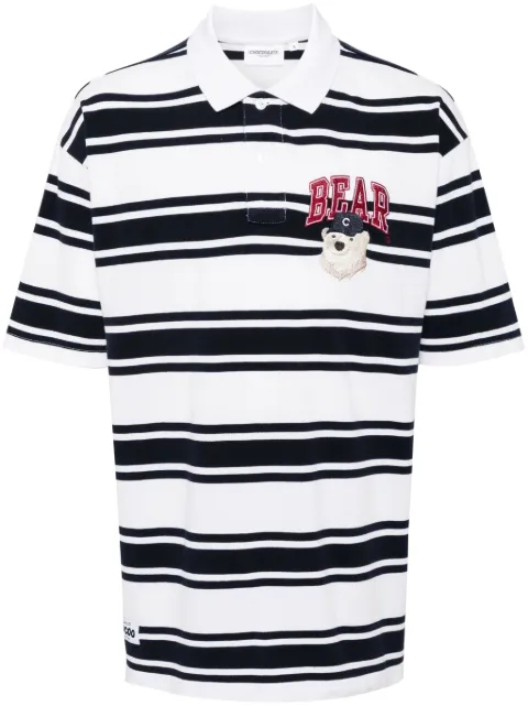 CHOCOOLATE bear-patch striped cotton polo shirt
