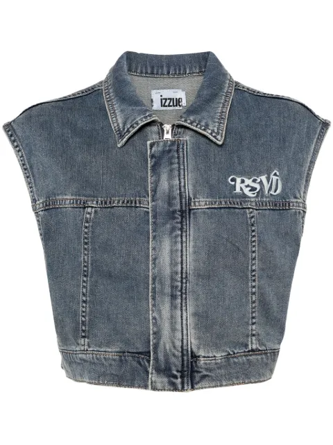 izzue logo-embroidered cropped denim vest