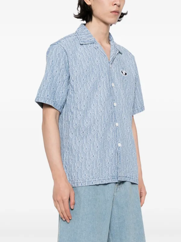 エイプ　APE オックスフォード　シャツ　ロゴ　プリント　ブルー A BATHING APE シャツ LINE CAMO JACQUARD OXFORD LS SHIRT