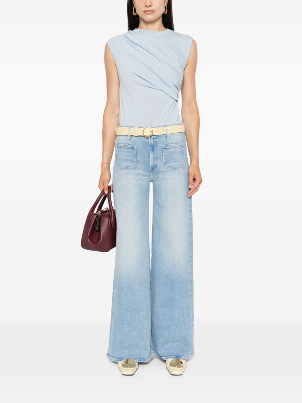 Shop Mother Logo-embroidered Wide Jeans In Blue