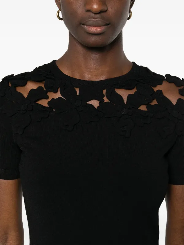 Valentino Garavani floral-appliqué Cotton Mini Dress | Black