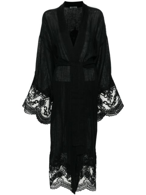 MAURIZIO MYKONOS lace-panelling long coat