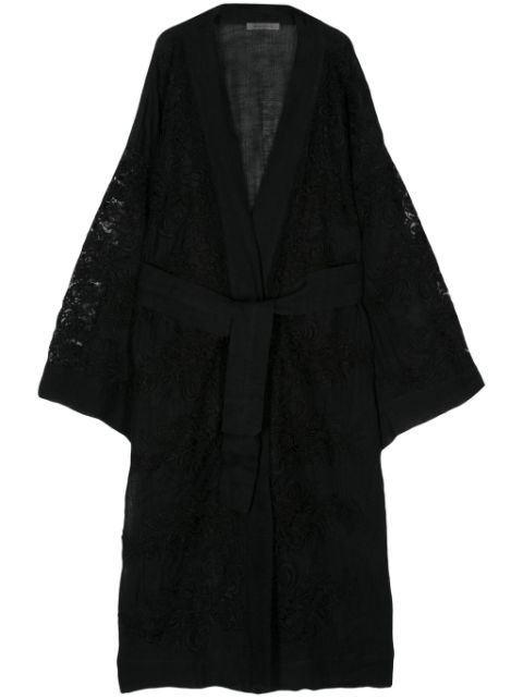 MAURIZIO MYKONOS corded-lace belted long coat