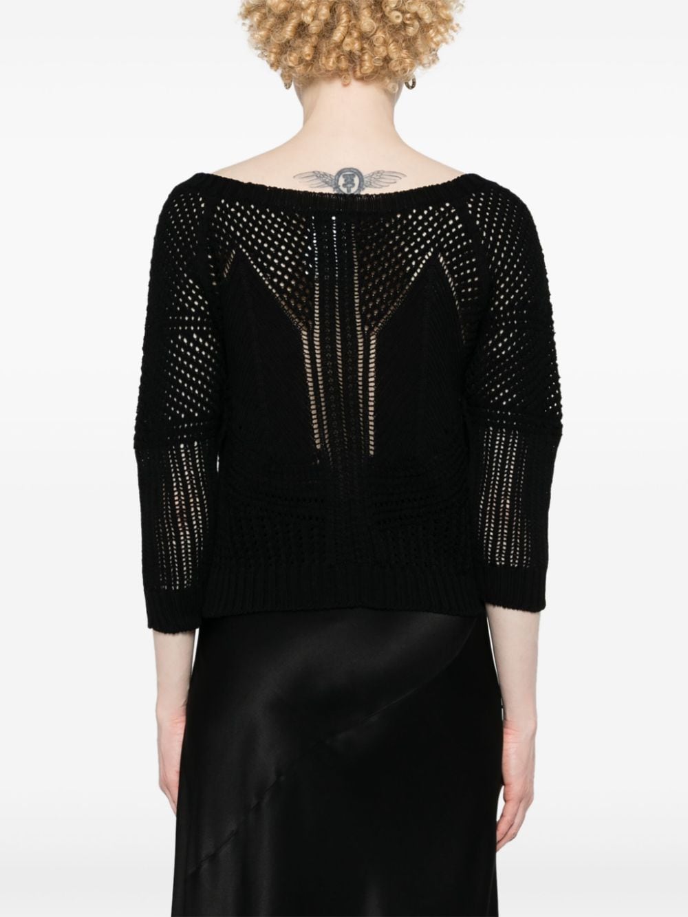 Shop Alberta Ferretti Open-knit Cotton Jumper In Black