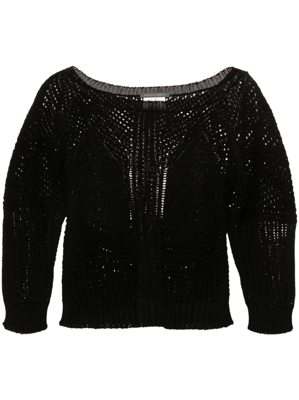 Alberta Ferretti Open-knit Cotton Jumper In Black