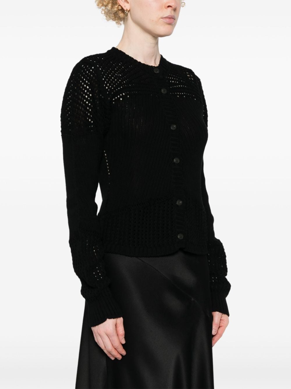 Shop Alberta Ferretti Open-knit Cotton Cardigan In Black