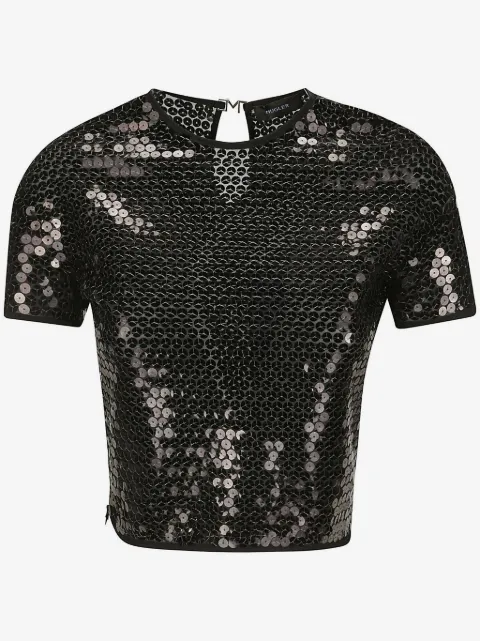 Mugler short-sleeved sequinned blouse