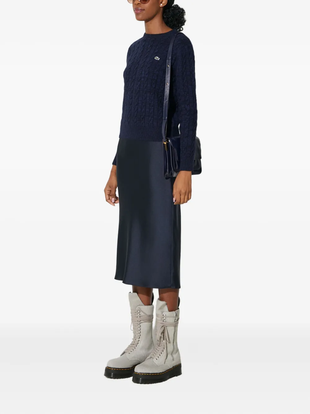 Lacoste Cable-knit Logo Sweater In Blue