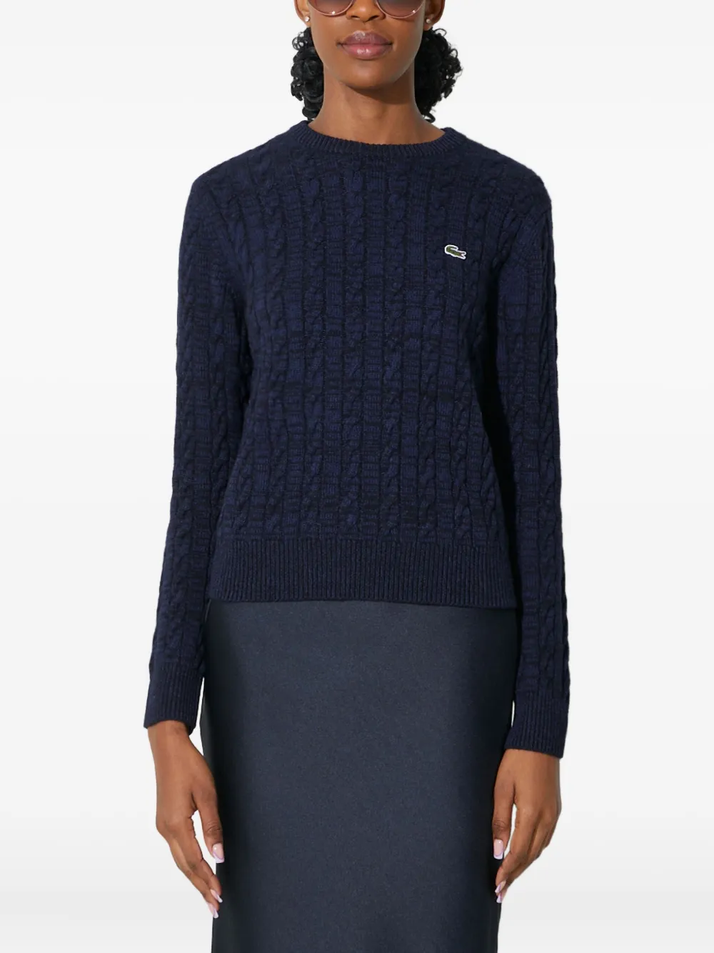 Lacoste Cable-knit Logo Sweater In Blue