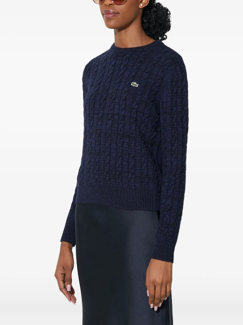 Lacoste Cable-knit Logo Sweater In Blue