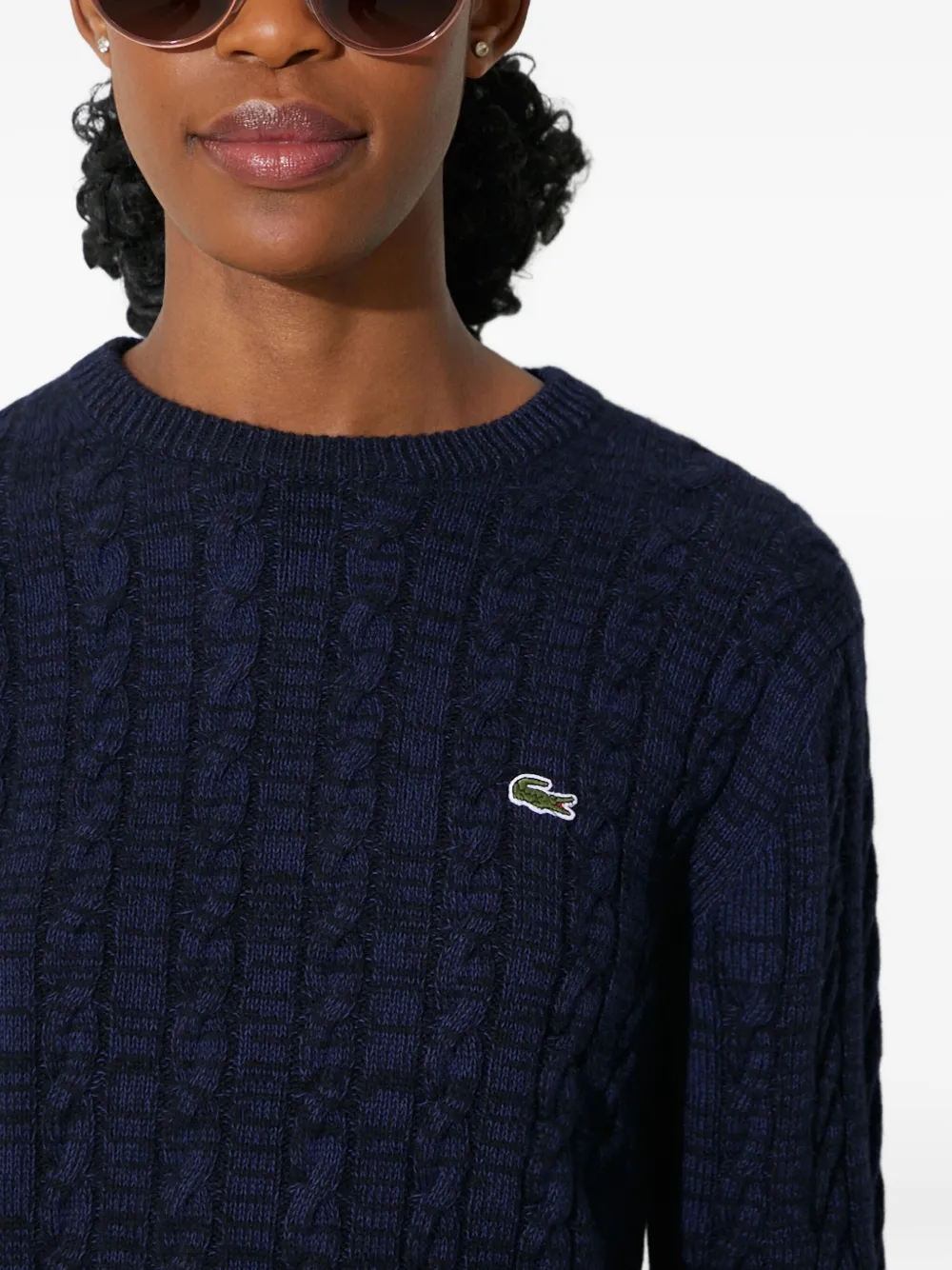 Lacoste Cable-knit Logo Sweater In Blue