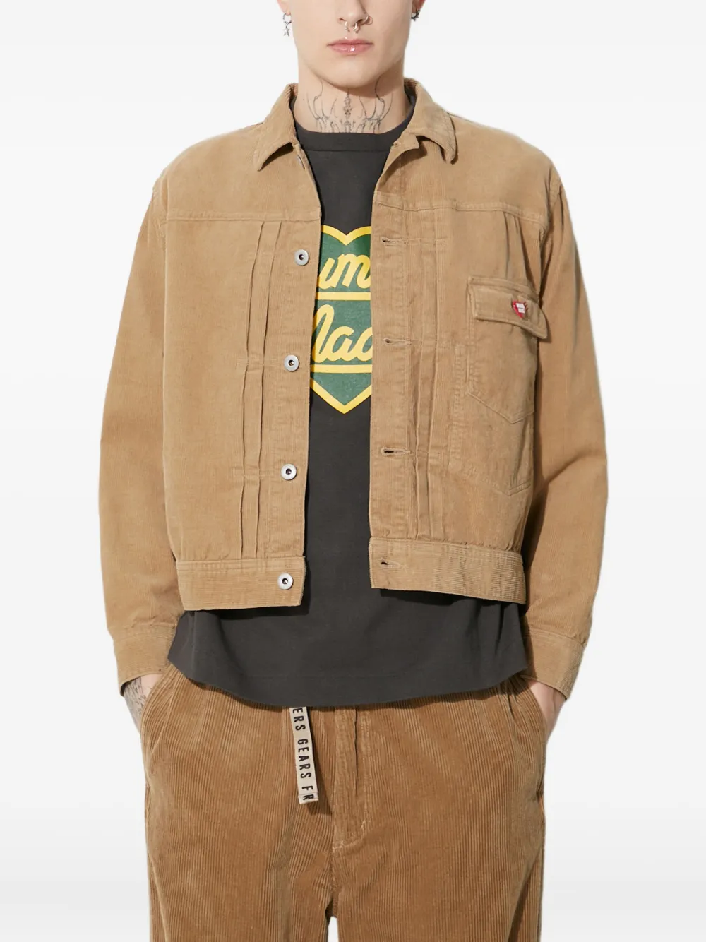 Human Made Ribfluwelen jack met geborduurd logo Beige