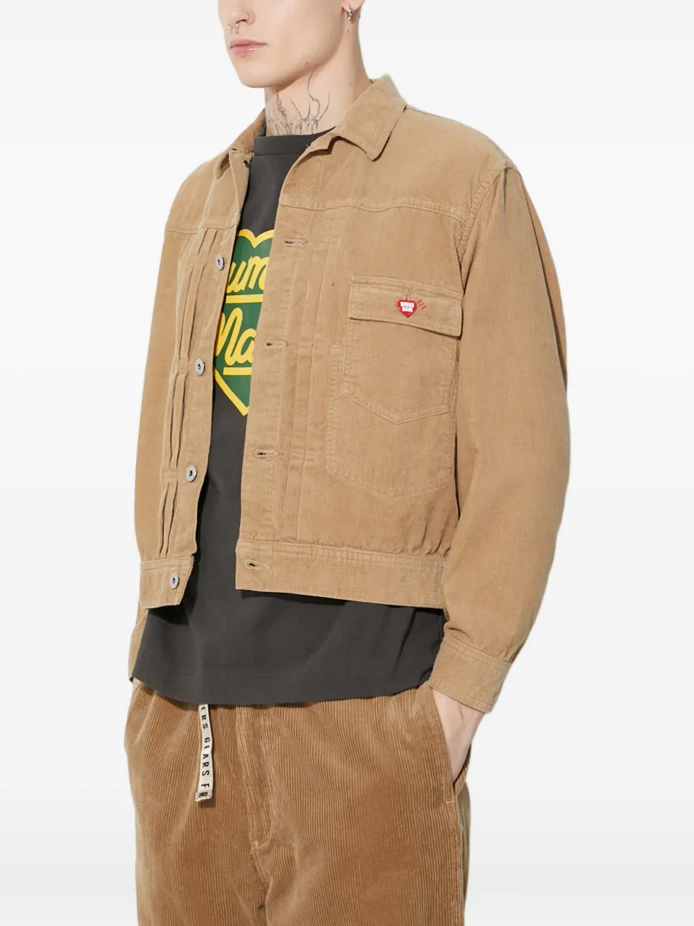 Human Made Ribfluwelen jack met geborduurd logo Beige