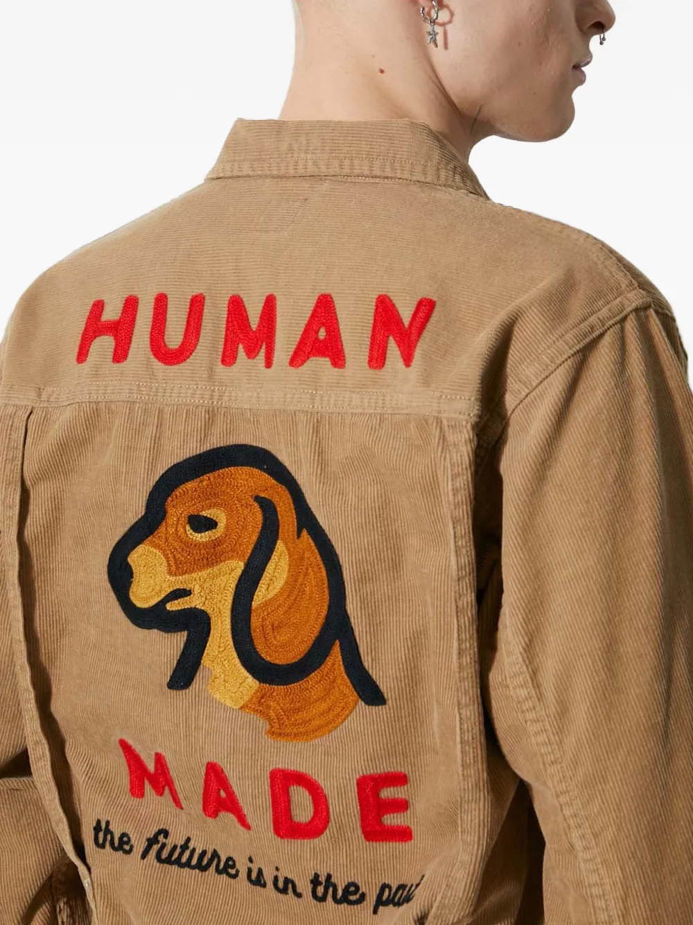 Human Made Ribfluwelen jack met geborduurd logo Beige