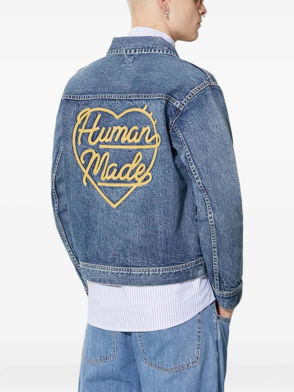 Human Made Denim jack met hartpatch Blauw