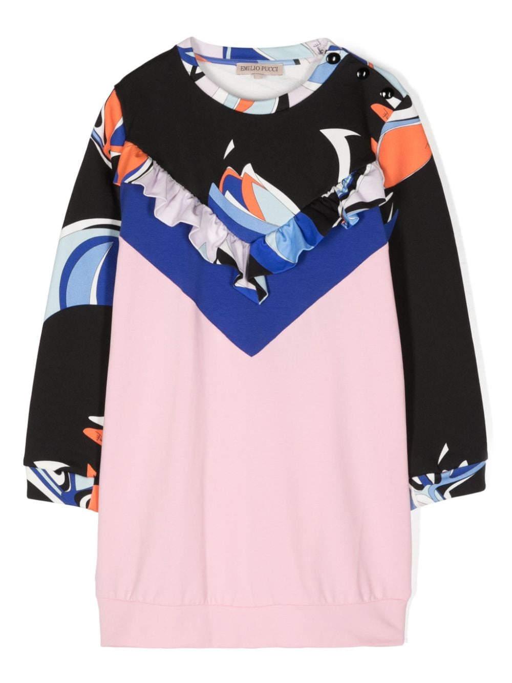Pucci Junior Kids' Abstract-print Cotton-blend Dress In Black