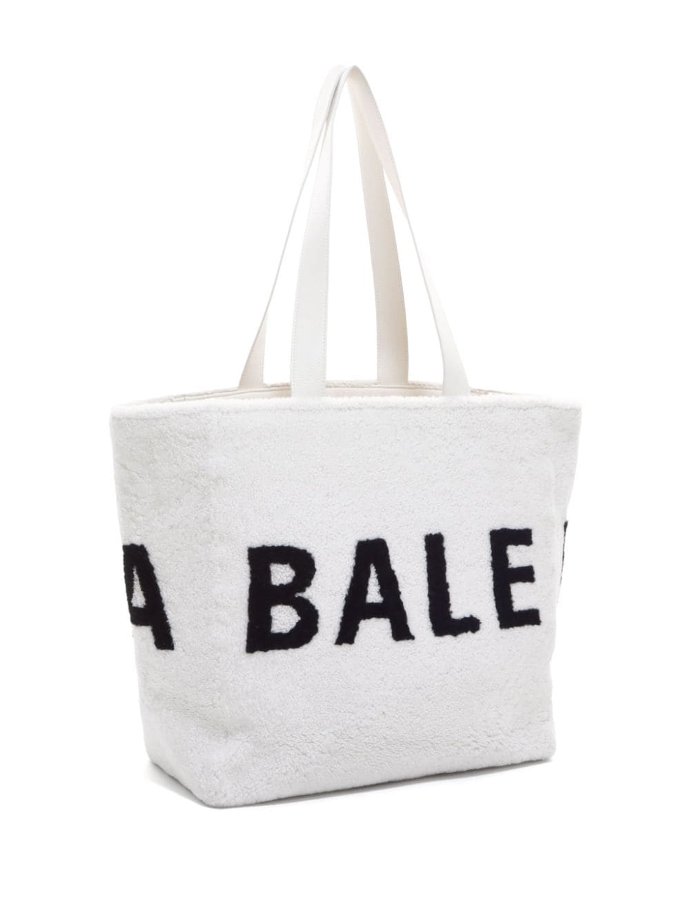 Pre-owned Balenciaga Logo-print Shearling Tote Bag In White