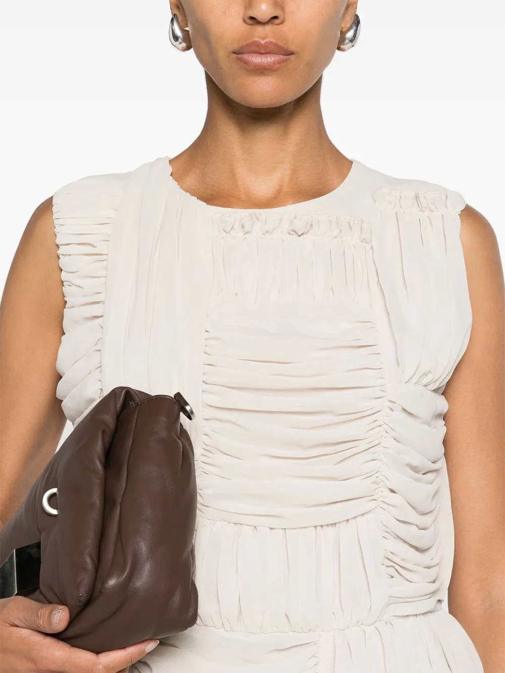 Shop Comme Des Garçons Comme Des Garçons Sleeveless Ruched Blouse In Neutrals