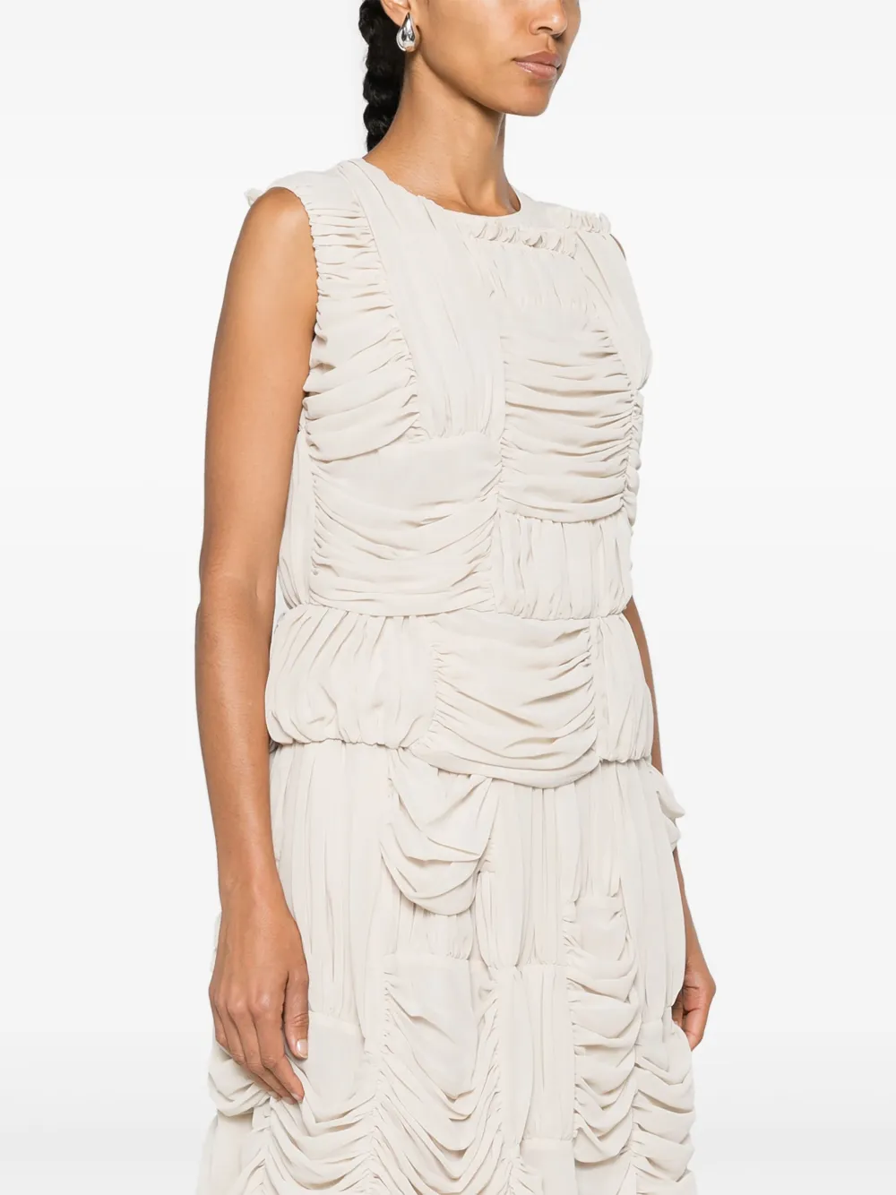 Shop Comme Des Garçons Comme Des Garçons Sleeveless Ruched Blouse In Neutrals