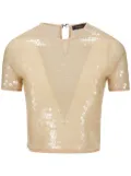 Mugler short-sleeved sequinned blouse - Neutrals