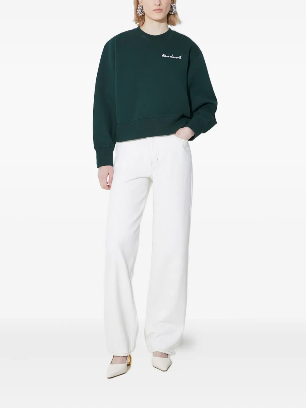Lacoste Signature Crew-neck Sweatshirt In Green
