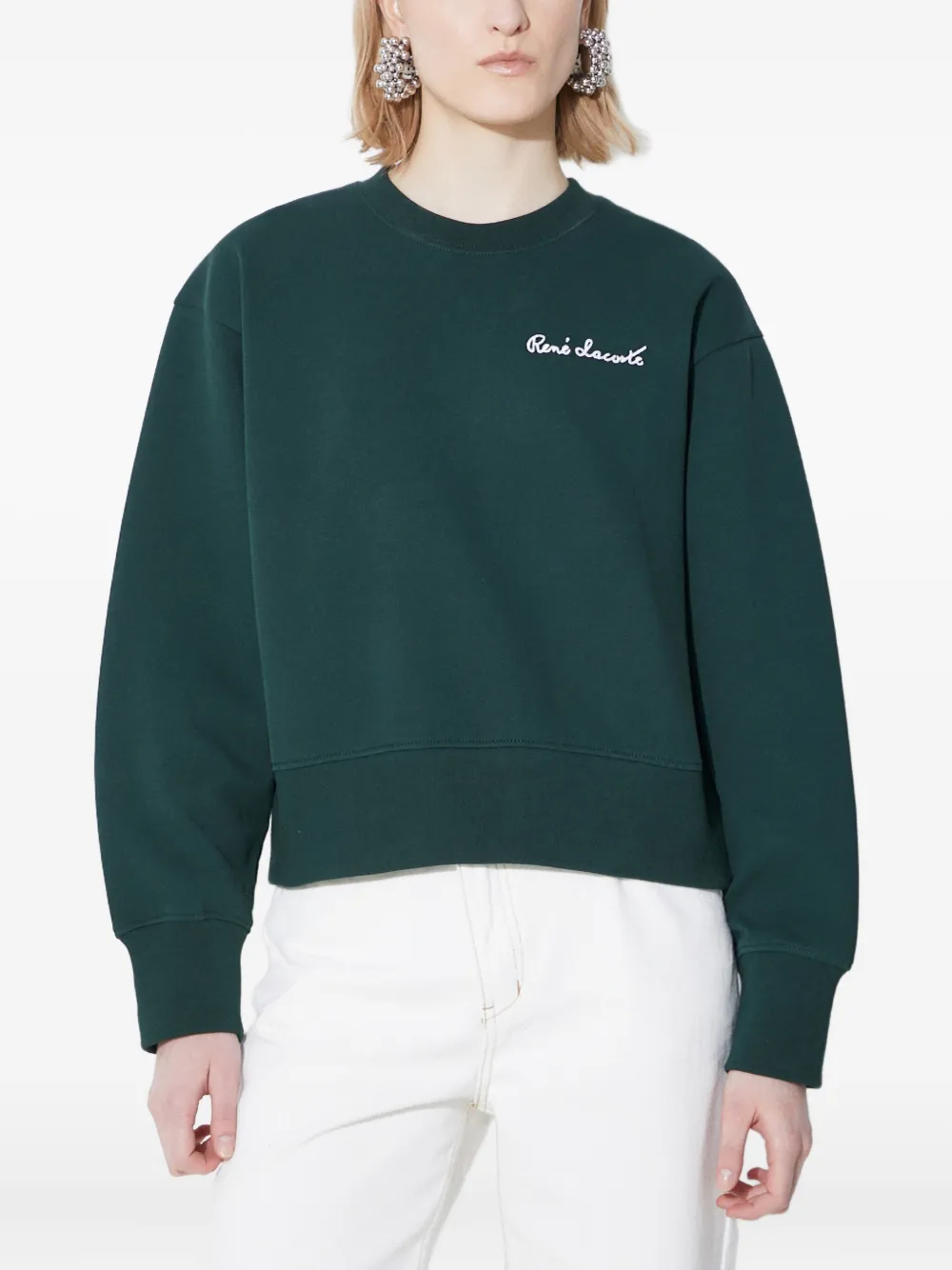 Lacoste Signature Crew-neck Sweatshirt In Green