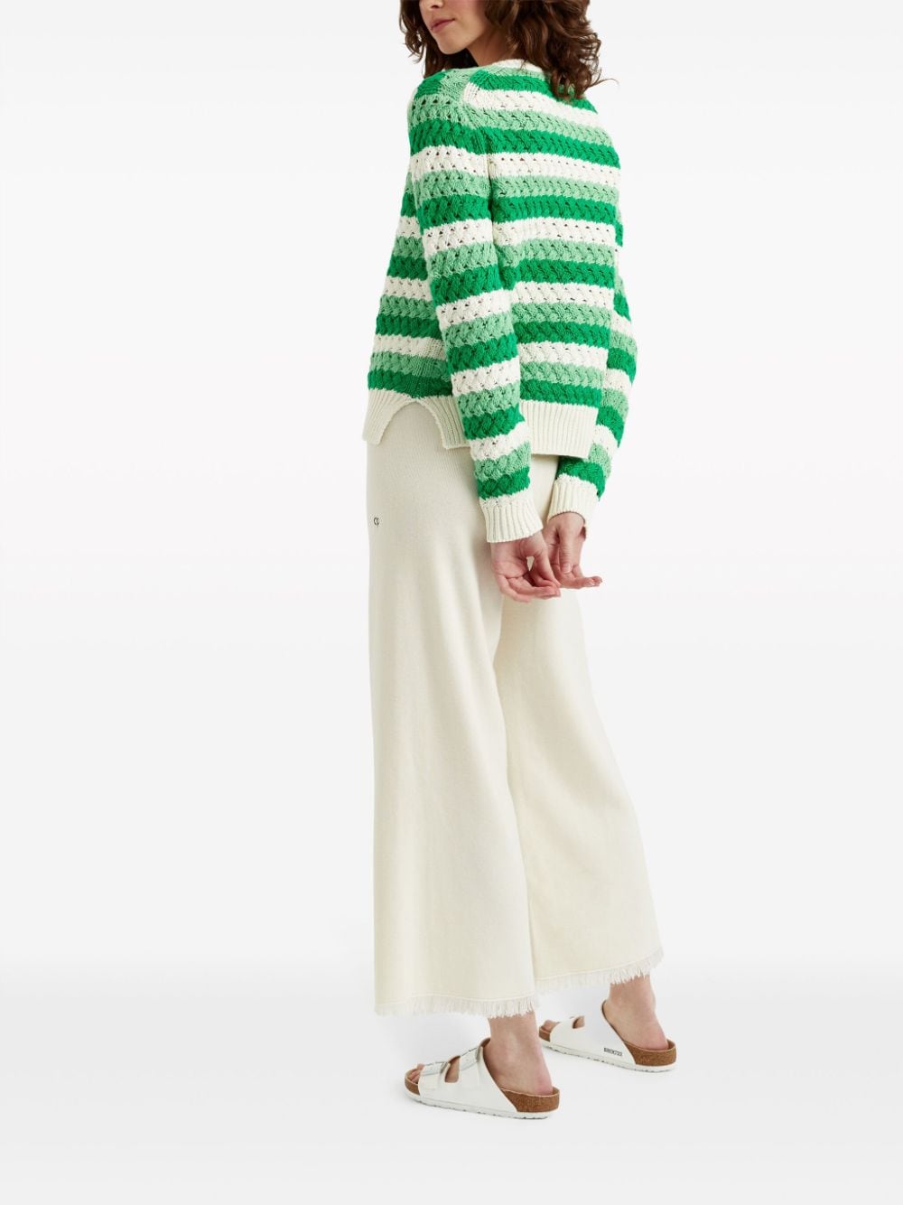 Shop Chinti & Parker Striped Crochet Cotton Cardigan In Green