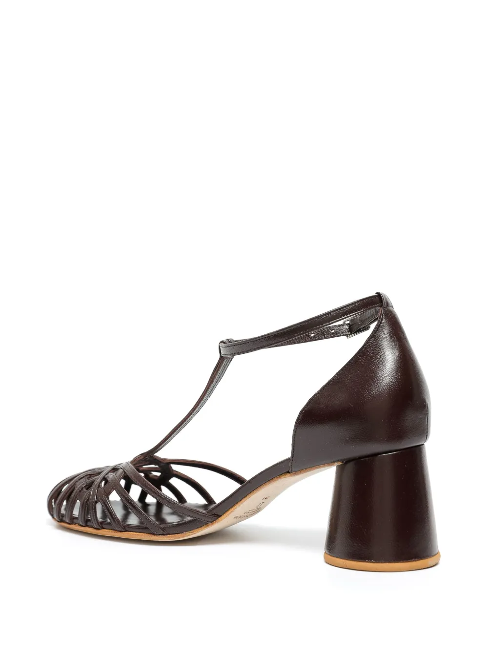 Shop Sarah Chofakian Eugenie 65mm Caged Leather Pumps In Brown