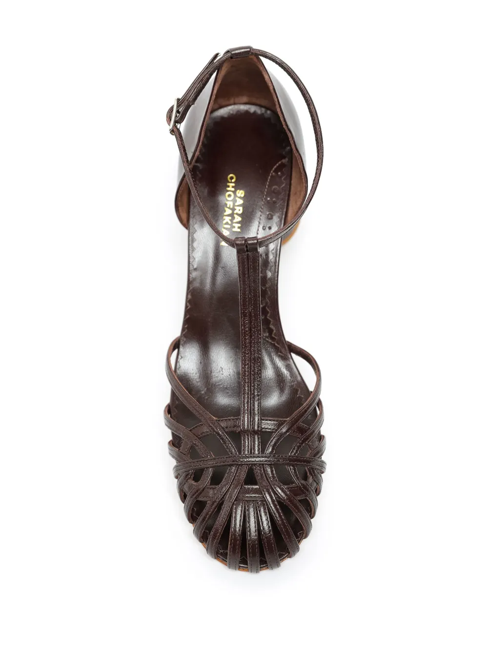 Shop Sarah Chofakian Eugenie 65mm Caged Leather Pumps In Brown