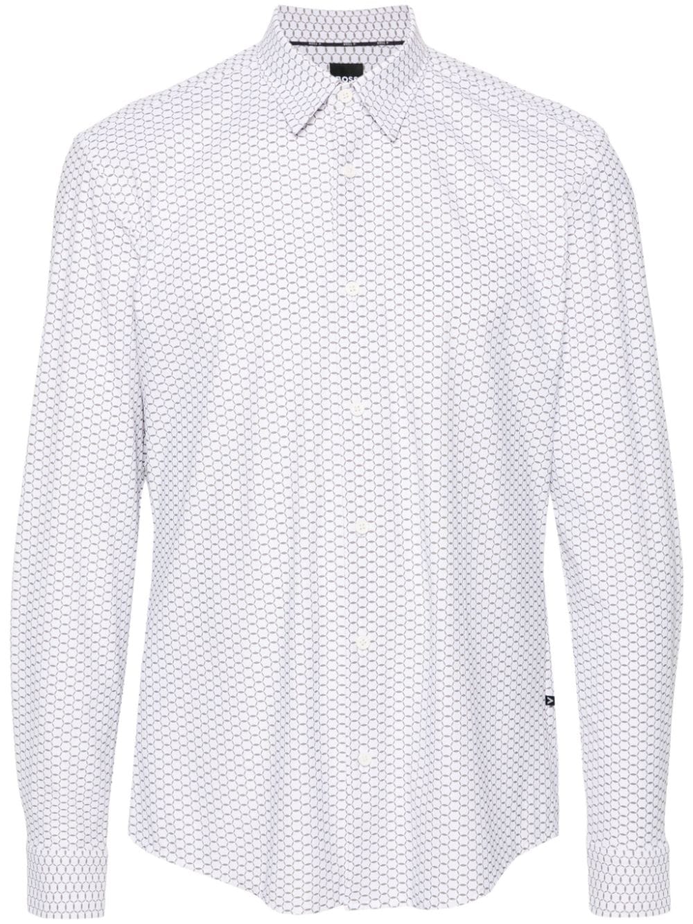 Hugo Boss Geometric-print Long-sleeve Shirt In White