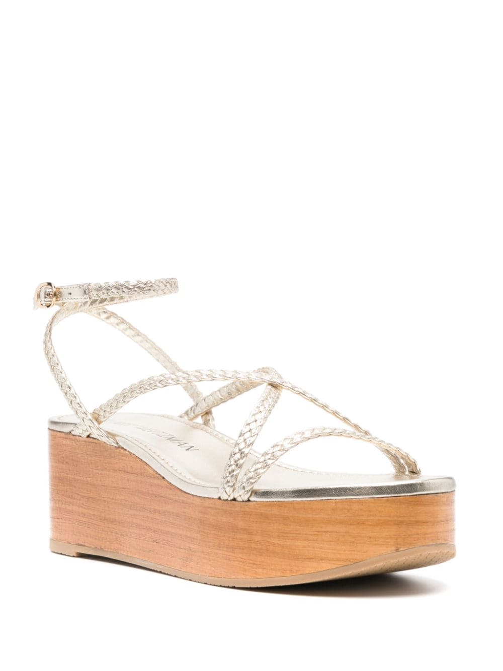 Shop Stuart Weitzman Wovette Wedge Sandals In Gold