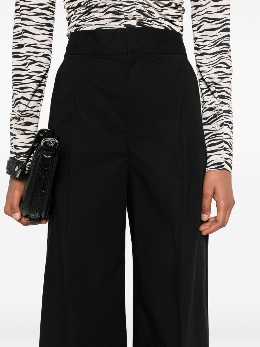 Shop Twinset Cropped Straight Trousers In Black
