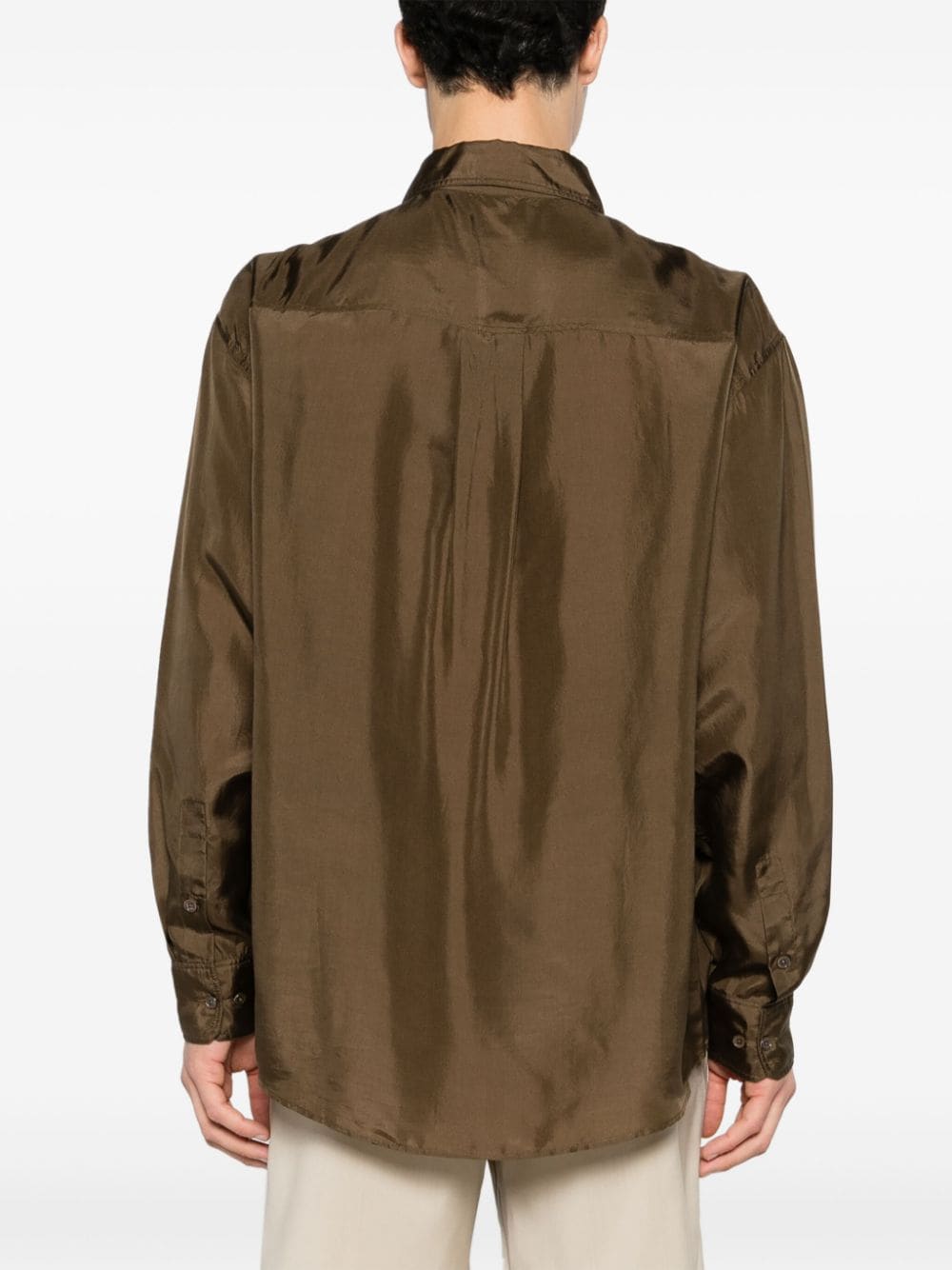 Shop Lemaire Straight-collar Silk Shirt In Braun