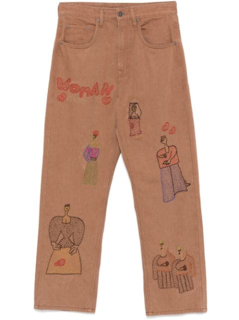 Glass Cypress motif-embroidered jeans