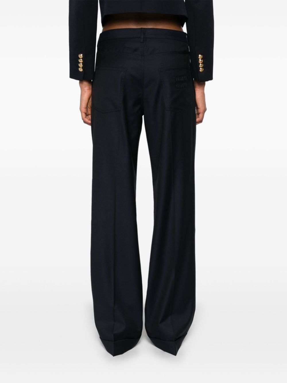 Shop Miu Miu Cuffed Virgin Wool Tailored Trousers In Blue