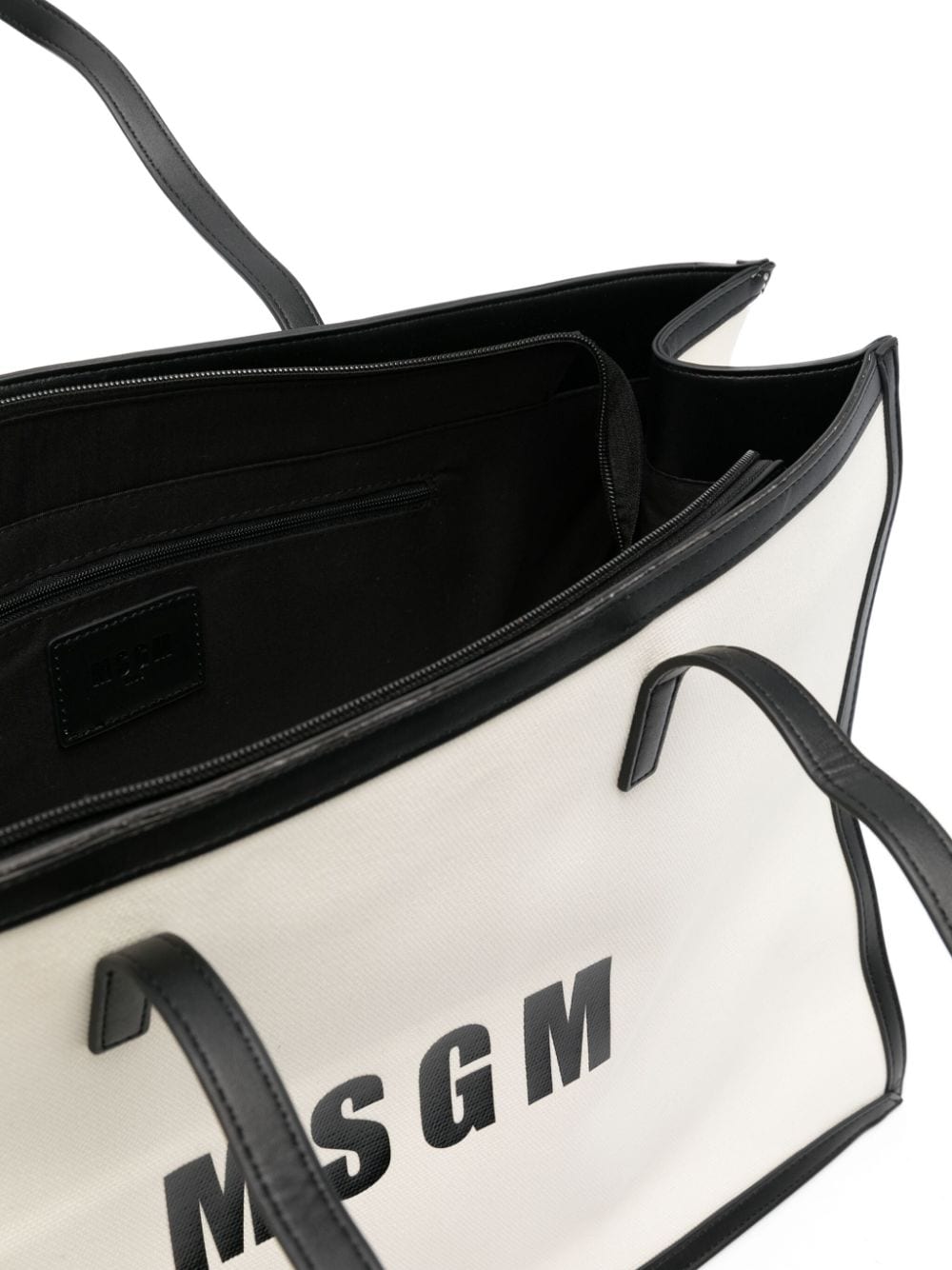 Shop Msgm Logo-print Canvas Tote Bag In Neutrals