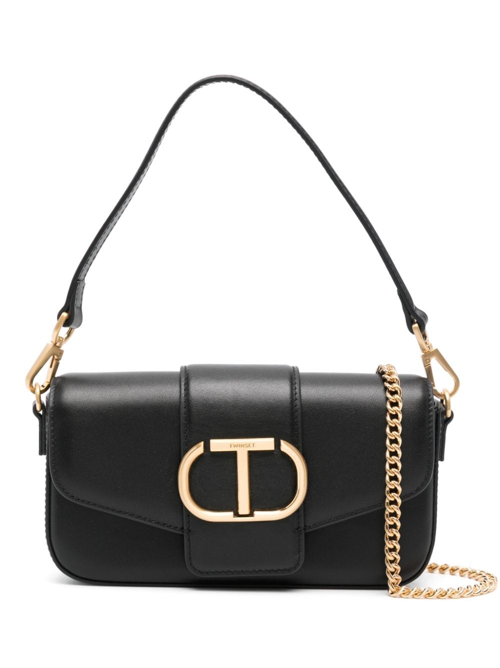 Twinset Logo-plaque Leather Cross Body Bag In Black