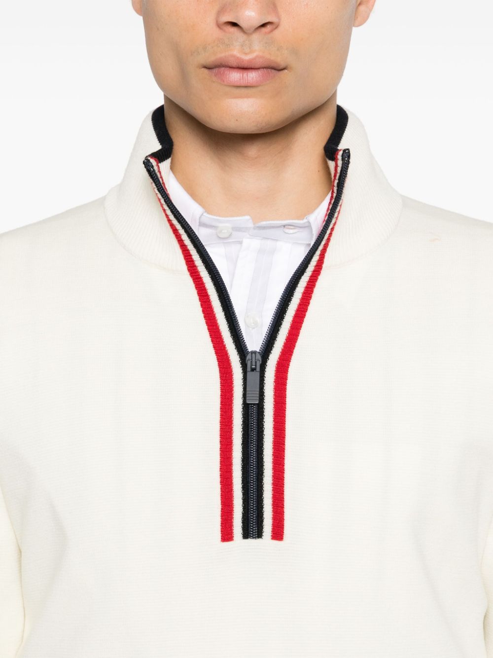 Shop Thom Browne Funnel-neck Pullover In White