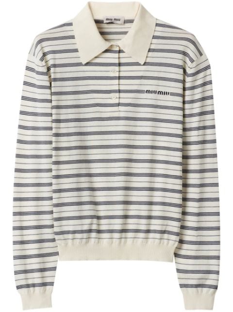 Miu Miu striped knitted cotton polo shirt
