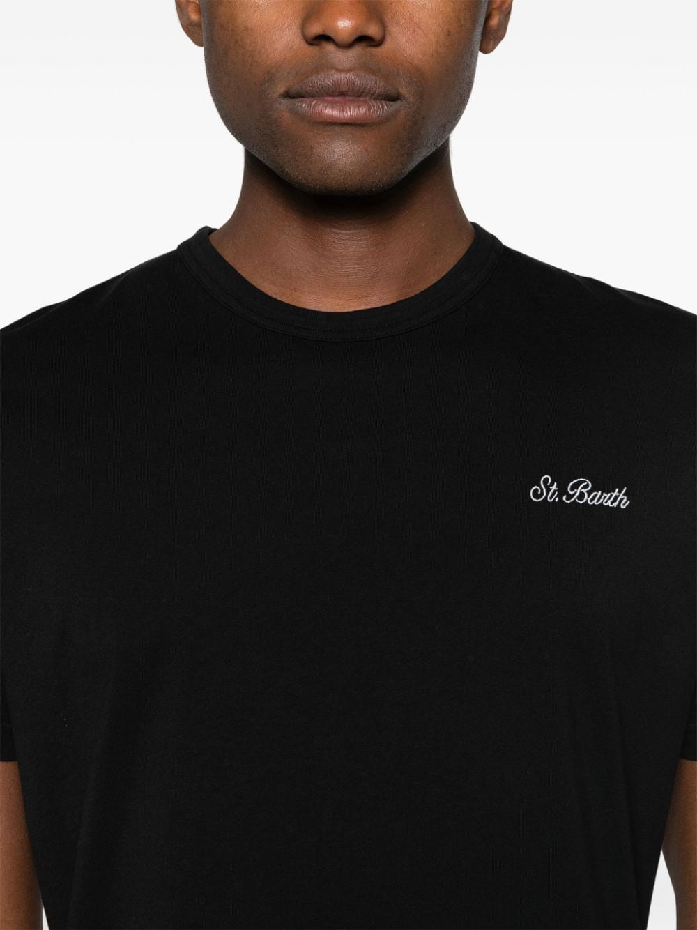 Shop Mc2 Saint Barth Logo-embroidered Cotton T-shirt In 黑色