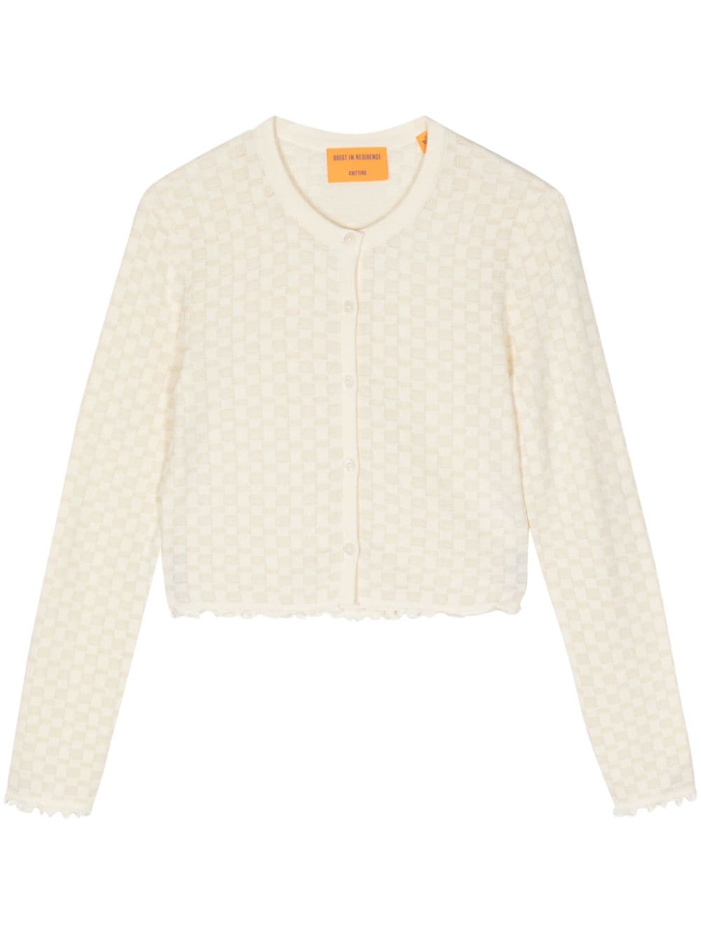 Guest In Residence Cropped Checked Jacquard-knitted Cotton And Silk-blend Cardigan In Cream