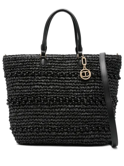 TWINSET crochet raffia tote bag