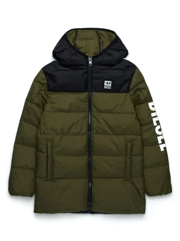 Diesel Kids logo print Padded Coat Green FARFETCH PT