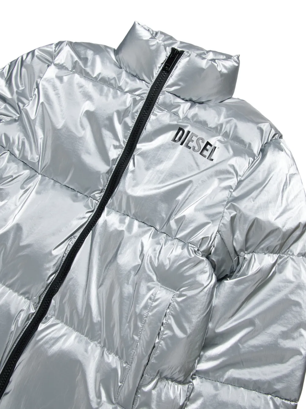 Diesel Kids Gewatteerd jack met logoprint Zilver