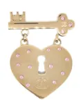 CHANEL Pre-Owned 2002 rhinestone-embellished heart and key brooch - Gold