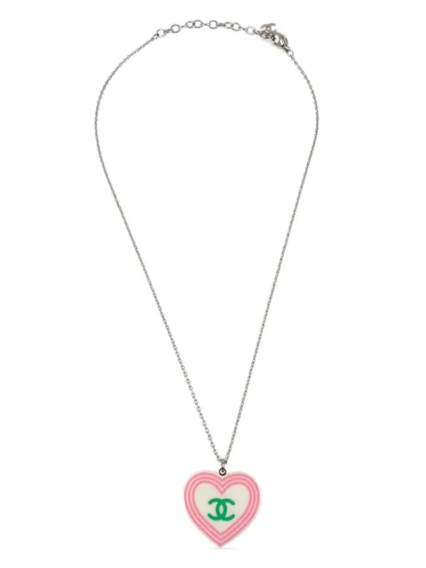 CHANEL Pre-Owned 2004 CC-print heart pendant necklace