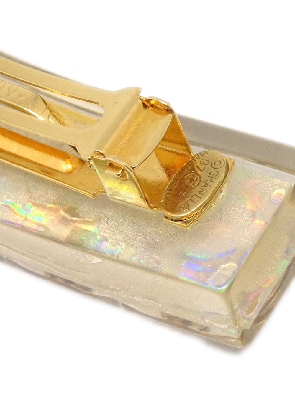 Pre-owned Chanel 1997 Cc Iridescent Hair Clip In Gold